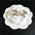 CHANEL 26S DOUBLE C LOGO CRYSTAL STUD EARRINGS IN GOLD METAL 631817