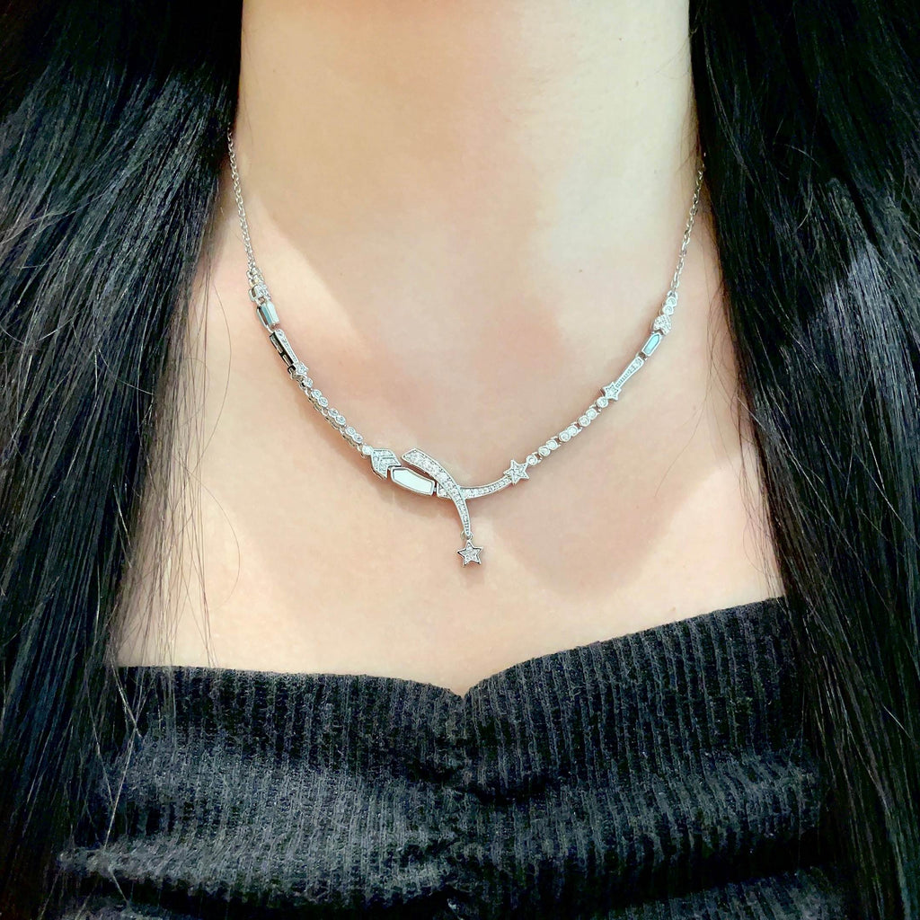 CHANEL 26S CRYSTAL STAR CHARM NECKLACE IN ROSE SILVER  METAL 631897