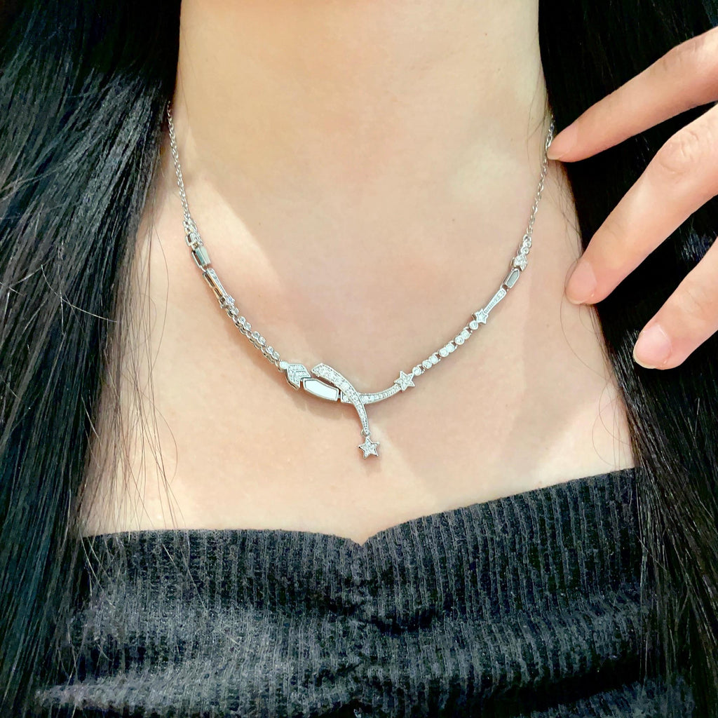CHANEL 26S CRYSTAL STAR CHARM NECKLACE IN ROSE SILVER  METAL 631897