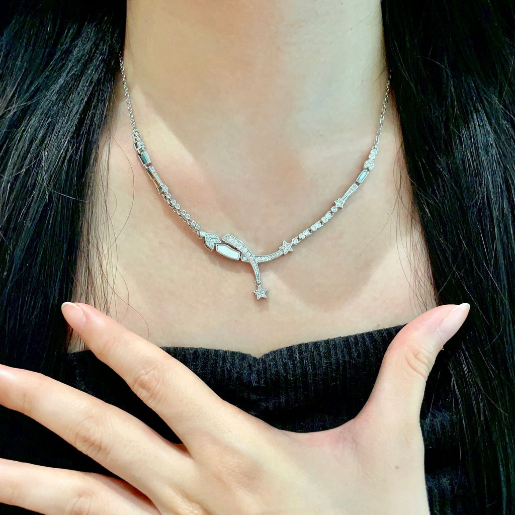 CHANEL 26S CRYSTAL STAR CHARM NECKLACE IN ROSE SILVER  METAL 631897