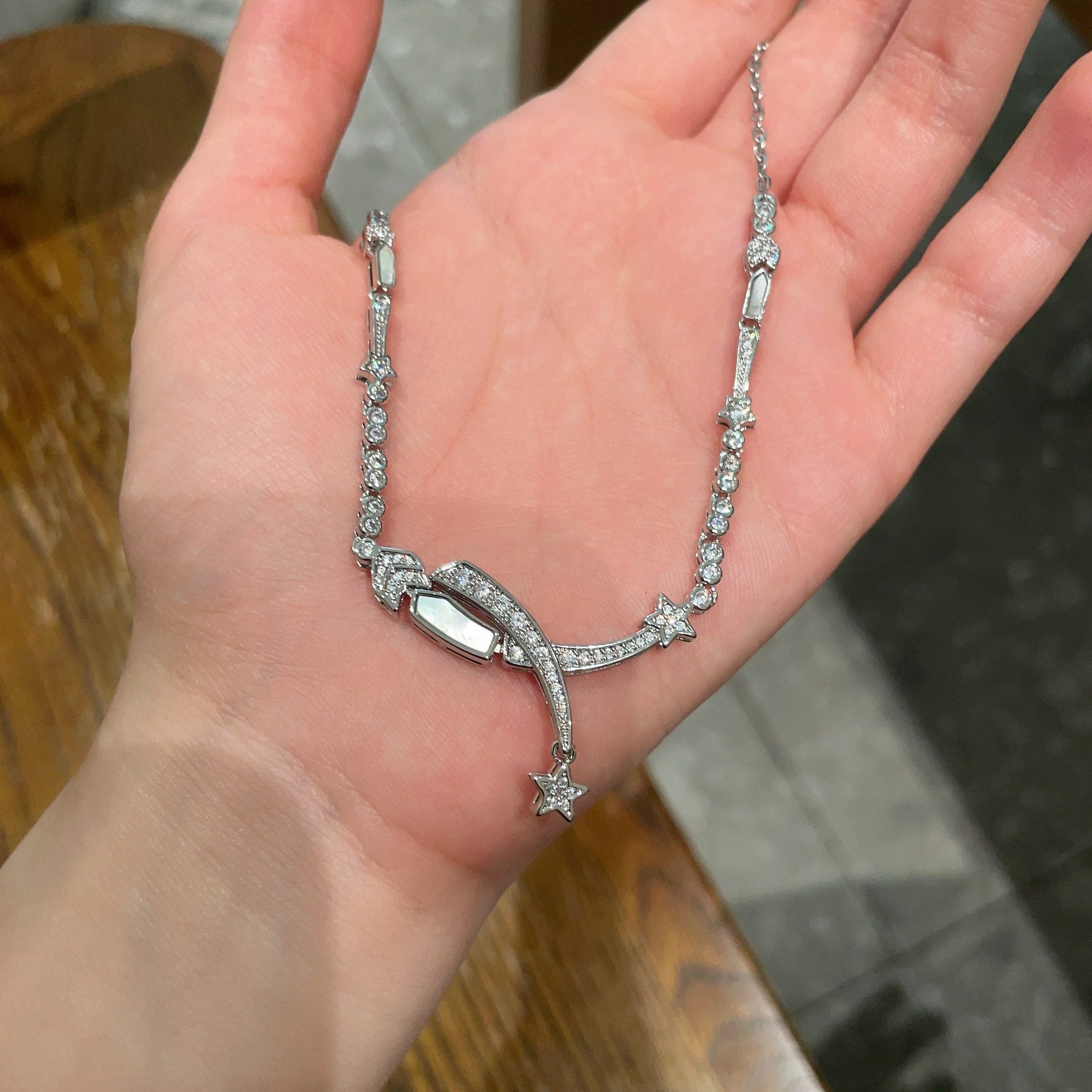 CHANEL 26S CRYSTAL STAR CHARM NECKLACE IN ROSE SILVER  METAL 631897