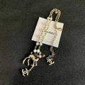 CHANEL 26S DOUBLE C LOGO FAWN CHARM NECKLACE WITH PEARL CHAIN IN GOLD METAL 633292