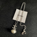 CHANEL 26S DOUBLE C LOGO PEARL DROP PENDANT NECKLACE WITH CRYSTAL HALO IN SILVER METAL 633293