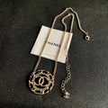 CHANEL 26S DOUBLE C LOGO BLACK ENAMEL ROPE EDGE ROUND PENDANT NECKLACE IN GOLD METAL 633296