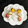CHANEL 26S DOUBLE C LOGO MULTICOLOR HEART TRIPLE DROP EARRINGS IN GOLD METAL 633300