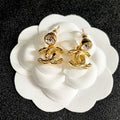CHANEL 26S CHANEL CC LOGO WOVEN METAL DROP EARRINGS WITH CRYSTAL STUD IN GOLD METAL 633304