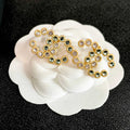 CHANEL 26S DOUBLE C LOGO GREEN & CLEAR CRYSTAL BEADED STUD EARRINGS IN GOLD METAL 633160