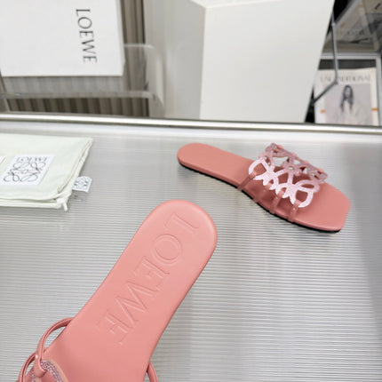 LOEWE 26S FLAT SANDALS IN PINK CALFSKIN WITH CRYSTALS