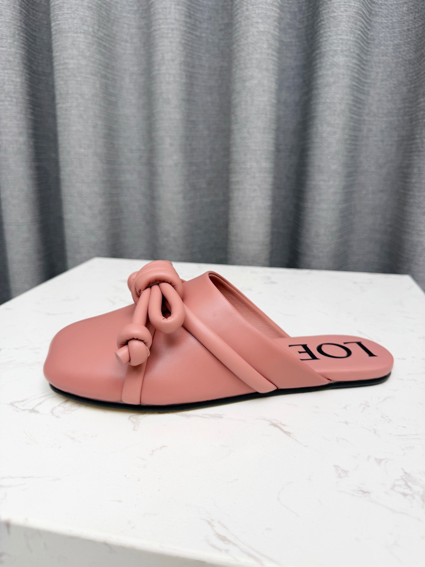 LOEWE 26S MULE LOAFERS IN PINK CALFSKIN KNOT DETAIL