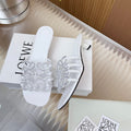 LOEWE 26S PETAL ANAGRAM SLIDE 45MM IN WHITE SOFT CALFSKIN WITH CRYSTALS