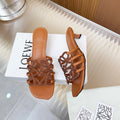 LOEWE 26S PETAL ANAGRAM SLIDE 45MM IN BURNT ORANGE SOFT CALFSKIN WITH CRYSTALS