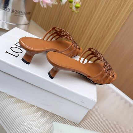 LOEWE 26S PETAL ANAGRAM SLIDE 45MM IN BURNT ORANGE SOFT CALFSKIN WITH CRYSTALS