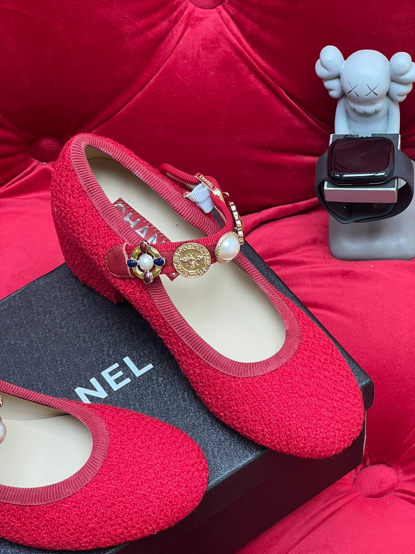 HIGH MARY JANE SHOES CHERRY RED WOOL TWEED