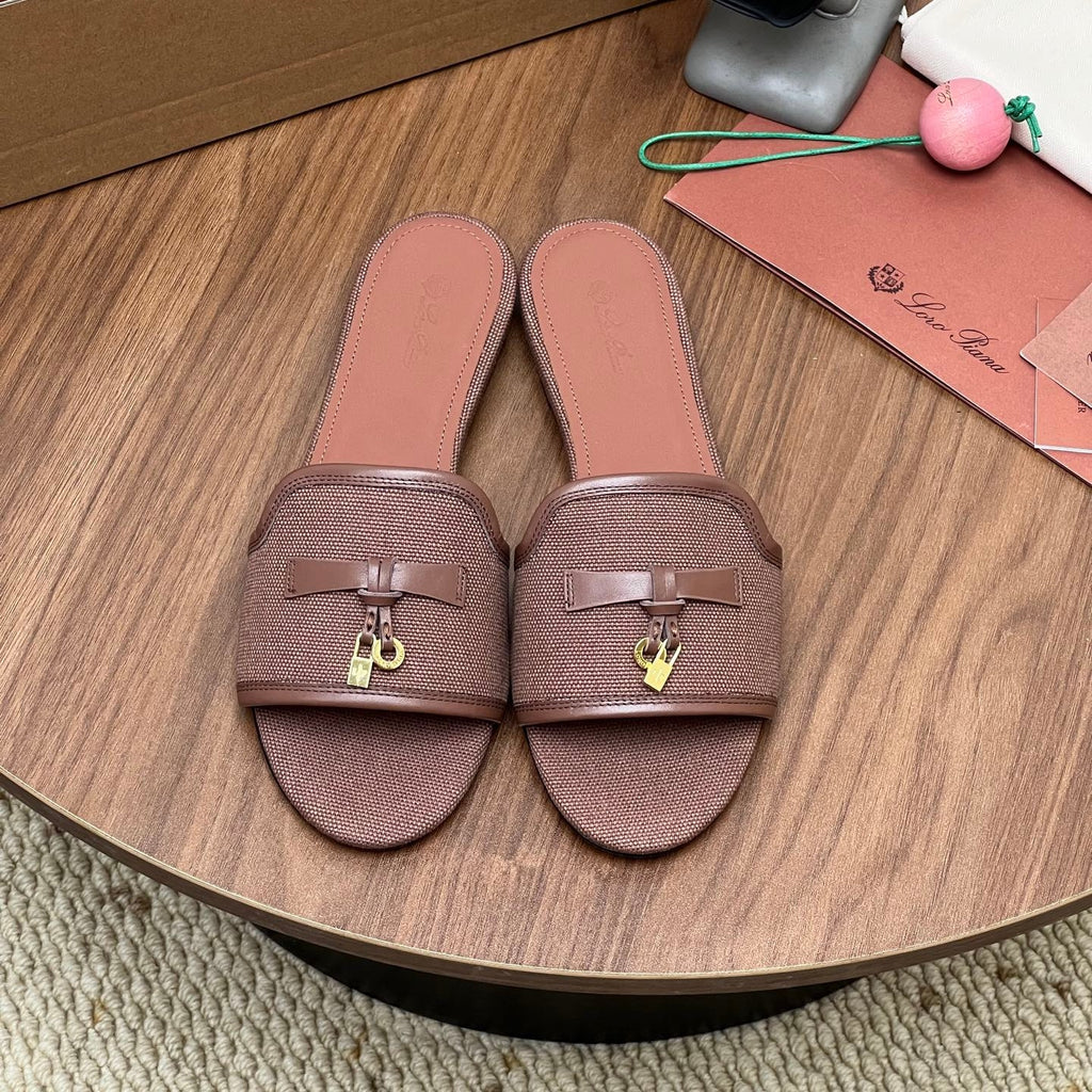 LP 26S SLIDES IN MUSHROOM BROWN CANVAS AND CALFSKIN