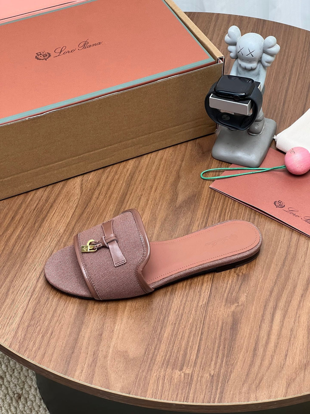 LP 26S SLIDES IN MUSHROOM BROWN CANVAS AND CALFSKIN
