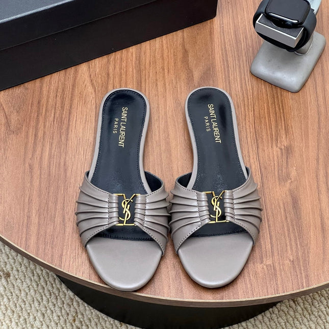 YSL 26S SLIDES IN DARK GREY CALFSKIN