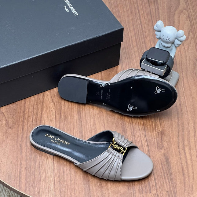 YSL 26S SLIDES IN DARK GREY CALFSKIN