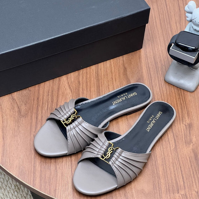YSL 26S SLIDES IN DARK GREY CALFSKIN