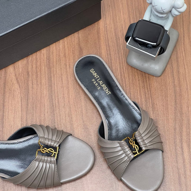 YSL 26S SLIDES IN DARK GREY CALFSKIN