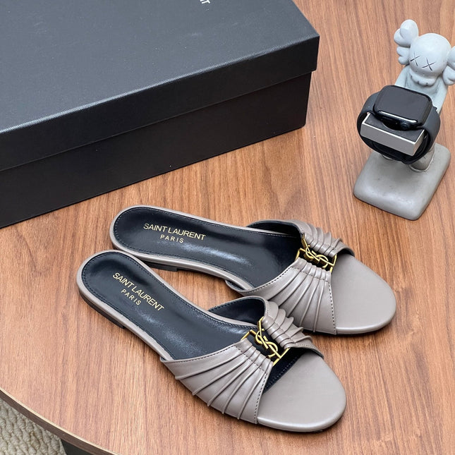 YSL 26S SLIDES IN DARK GREY CALFSKIN