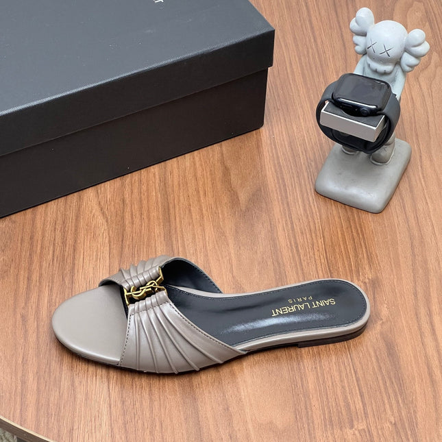 YSL 26S SLIDES IN DARK GREY CALFSKIN