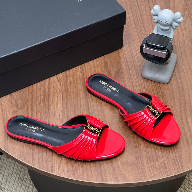 YSL 26S SLIDES IN RED GLOSSY CALFSKIN