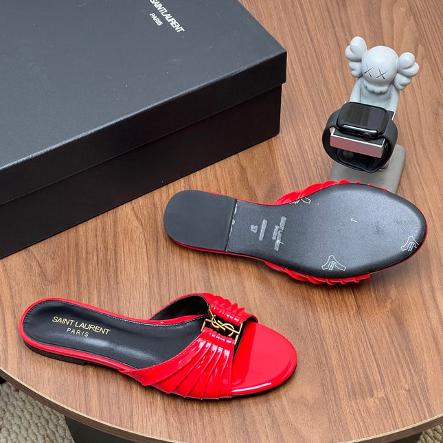 YSL 26S SLIDES IN RED GLOSSY CALFSKIN