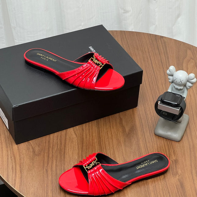 YSL 26S SLIDES IN RED GLOSSY CALFSKIN