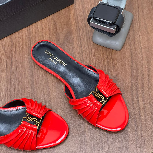 YSL 26S SLIDES IN RED GLOSSY CALFSKIN