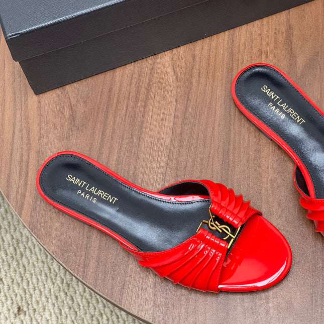 YSL 26S SLIDES IN RED GLOSSY CALFSKIN