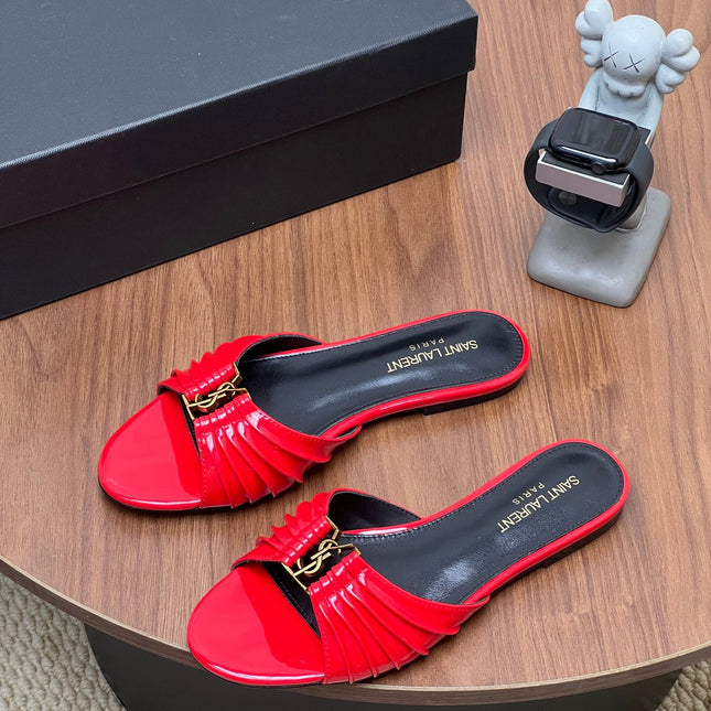 YSL 26S SLIDES IN RED GLOSSY CALFSKIN