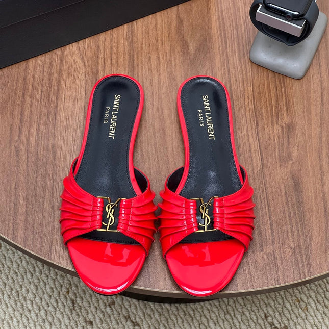 YSL 26S SLIDES IN RED GLOSSY CALFSKIN
