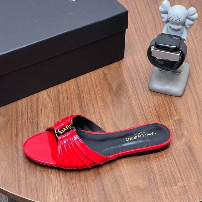 YSL 26S SLIDES IN RED GLOSSY CALFSKIN