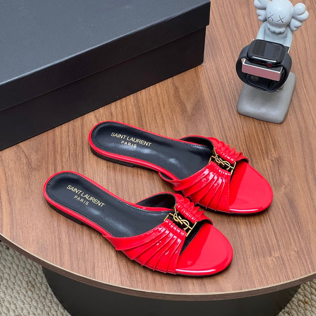 YSL 26S SLIDES IN RED GLOSSY CALFSKIN