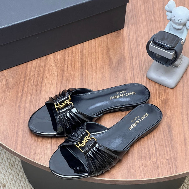 YSL 26S SLIDES IN BLACK GLOSSY CALFSKIN