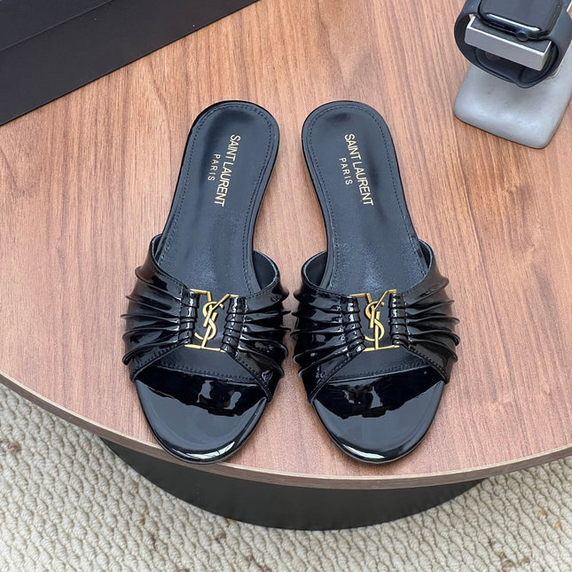 YSL 26S SLIDES IN BLACK GLOSSY CALFSKIN