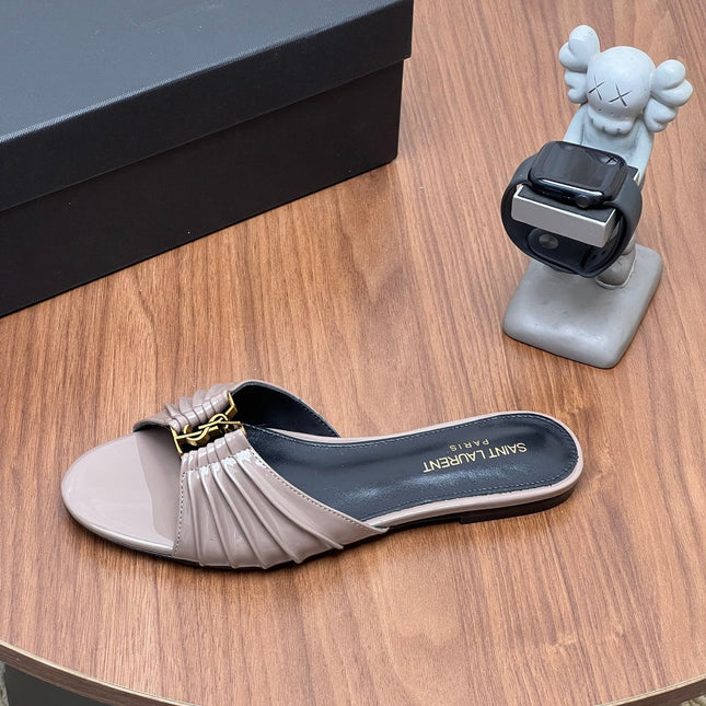 YSL 26S SLIDES IN DUSTY BEIGE SUEDE