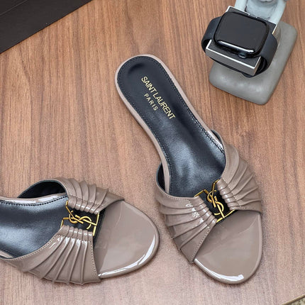 YSL 26S SLIDES IN DUSTY BEIGE SUEDE