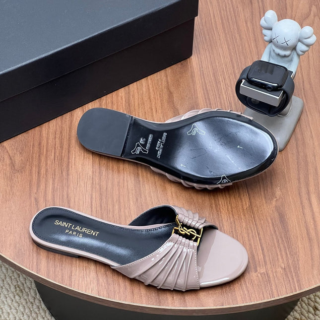 YSL 26S SLIDES IN DUSTY BEIGE SUEDE