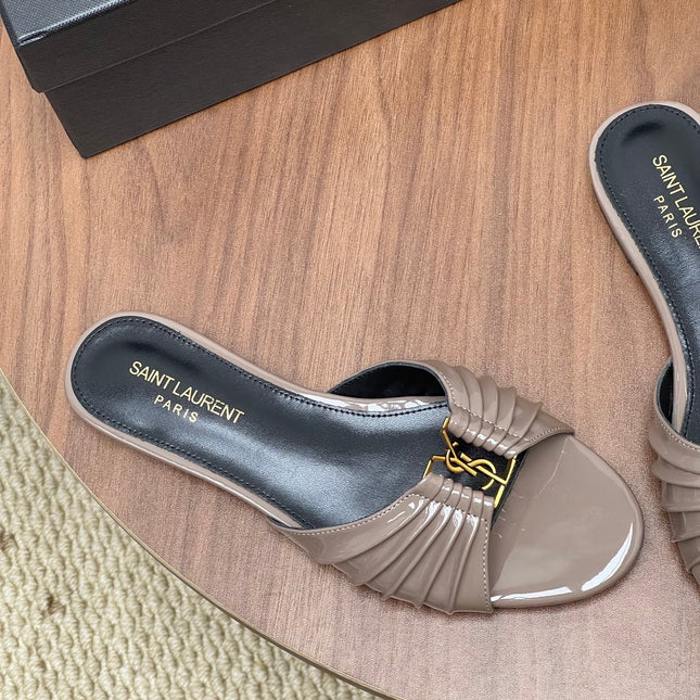 YSL 26S SLIDES IN DUSTY BEIGE SUEDE