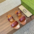 GUCCI 26S STRAP FLAT SANDALS IN BURGUNDY RED CALFSKIN GOLD HARDWARE