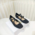 DIOR 26S MARY JANE FLATS IN BLACK SEQUIN EMBROIDERED FABRIC
