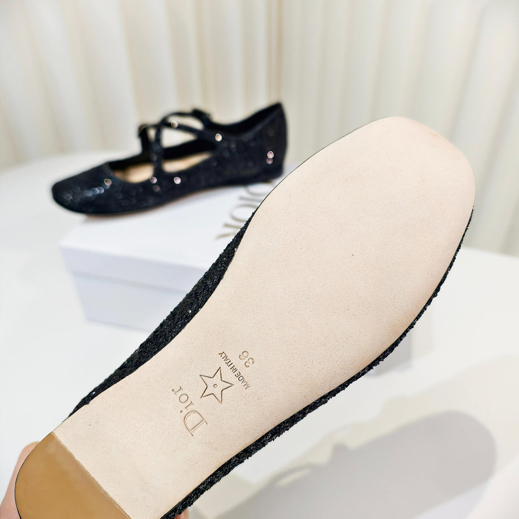 DIOR 26S MARY JANE FLATS IN BLACK SEQUIN EMBROIDERED FABRIC
