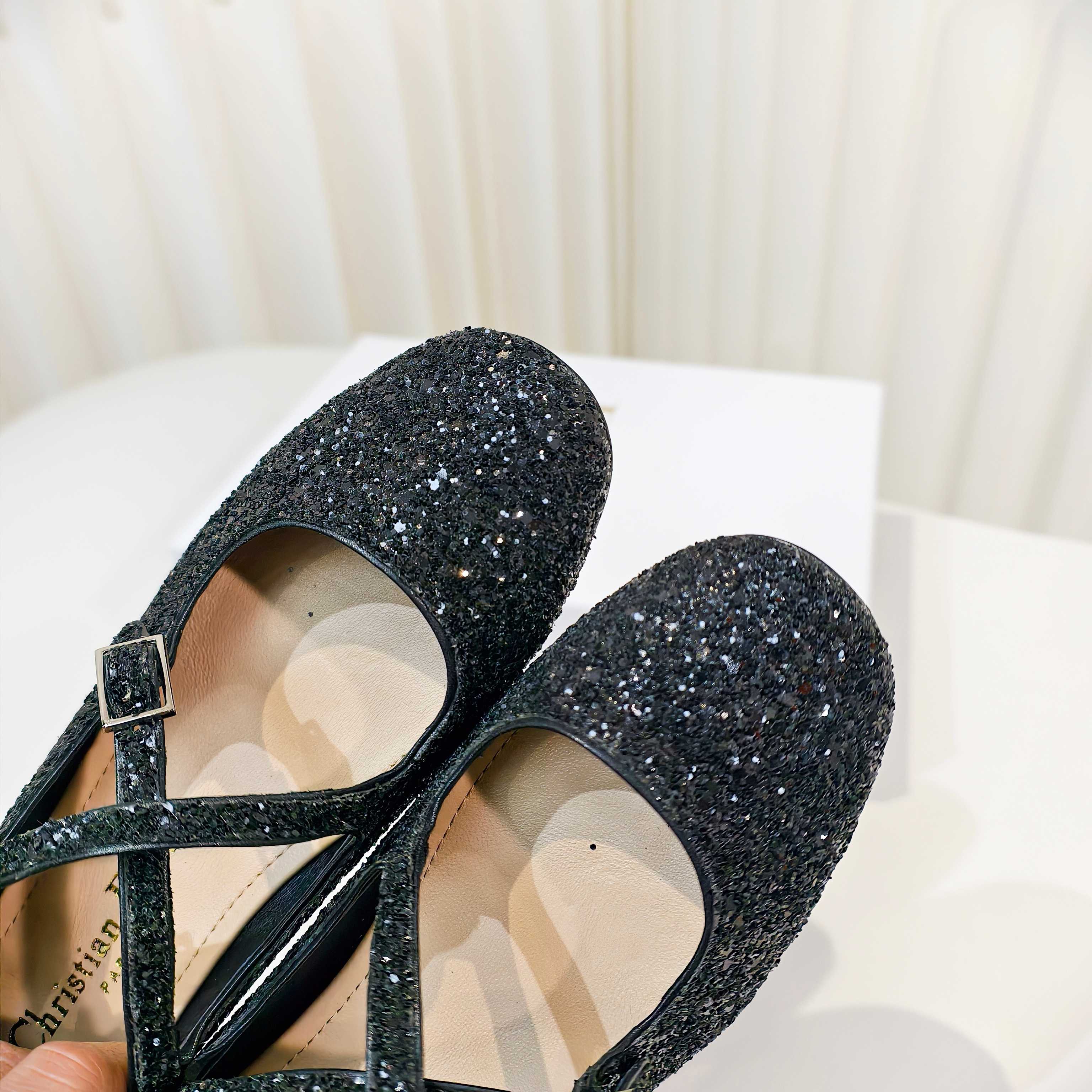 DIOR 26S MARY JANE FLATS IN BLACK SEQUIN EMBROIDERED FABRIC