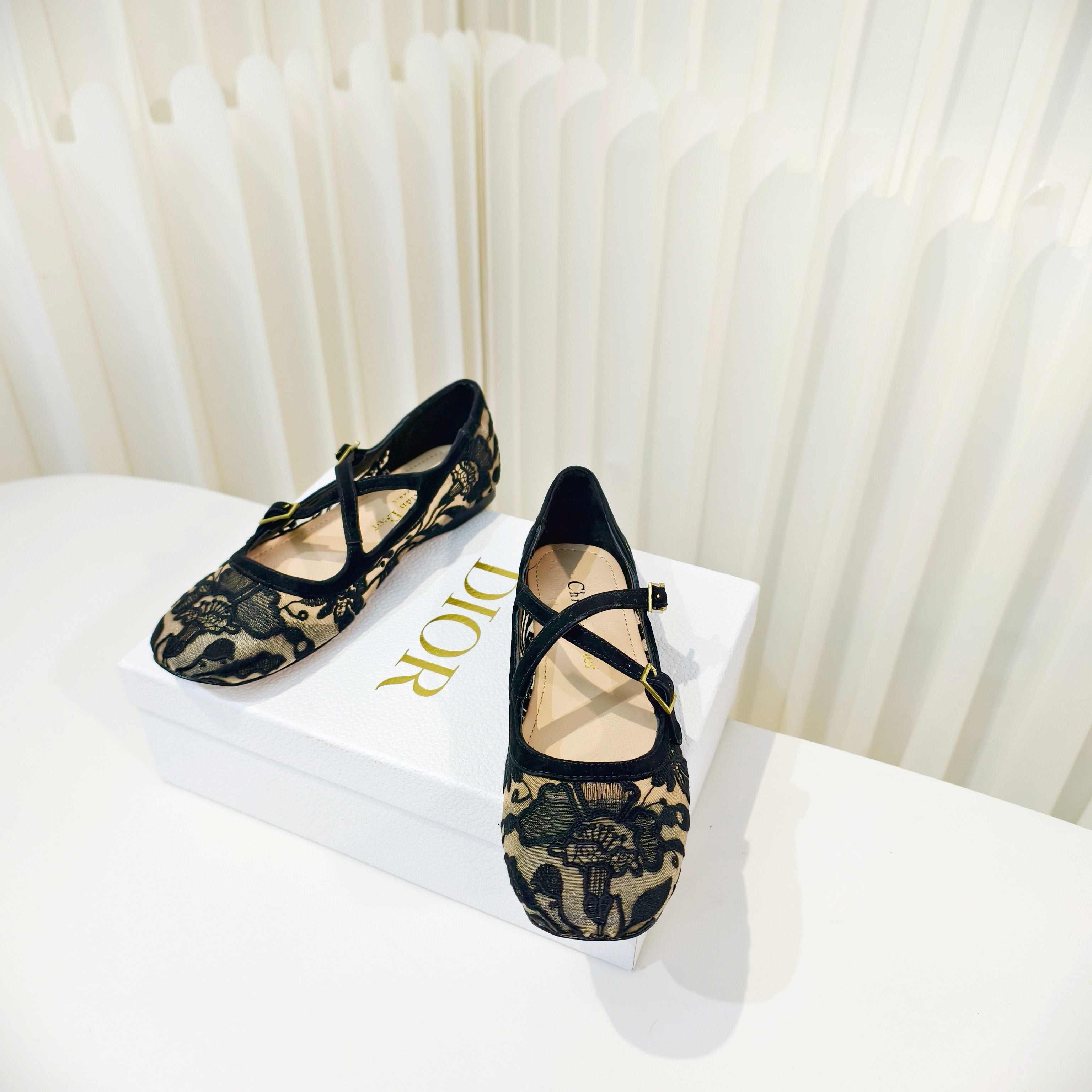 DIOR 26S MARY JANE FLATS IN BLACK FABRIC