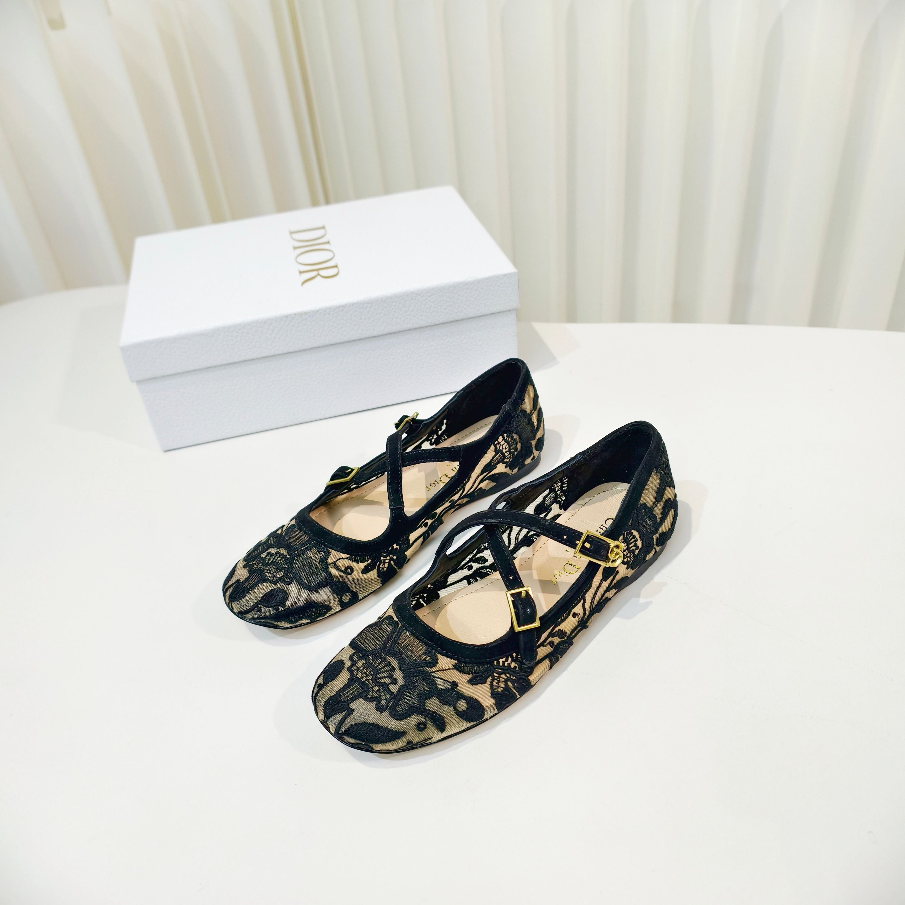 DIOR 26S MARY JANE FLATS IN BLACK FABRIC