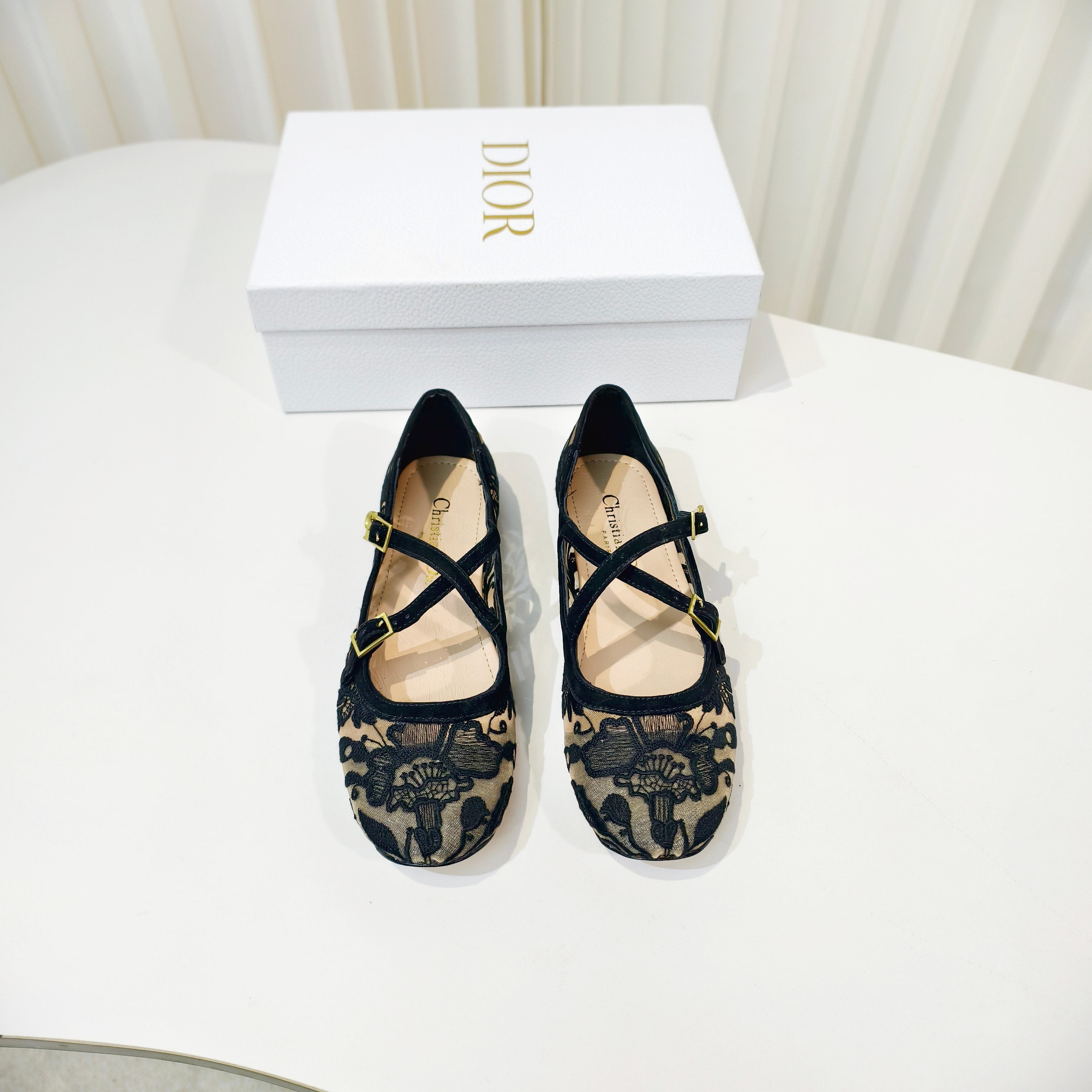 DIOR 26S MARY JANE FLATS IN BLACK FABRIC