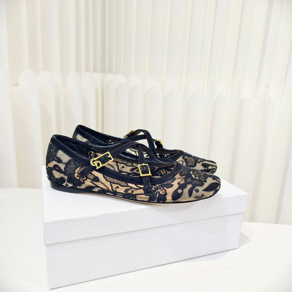 DIOR 26S MARY JANE FLATS IN BLACK FABRIC