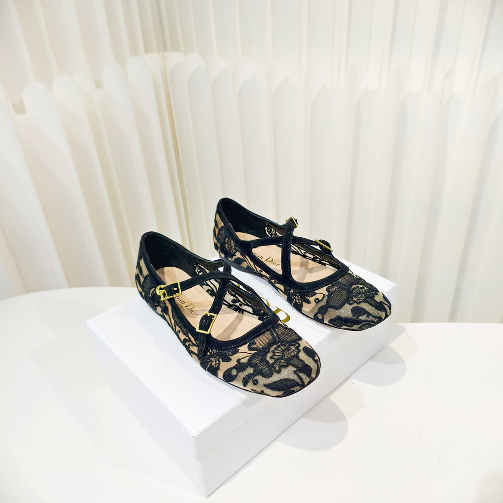 DIOR 26S MARY JANE FLATS IN BLACK FABRIC