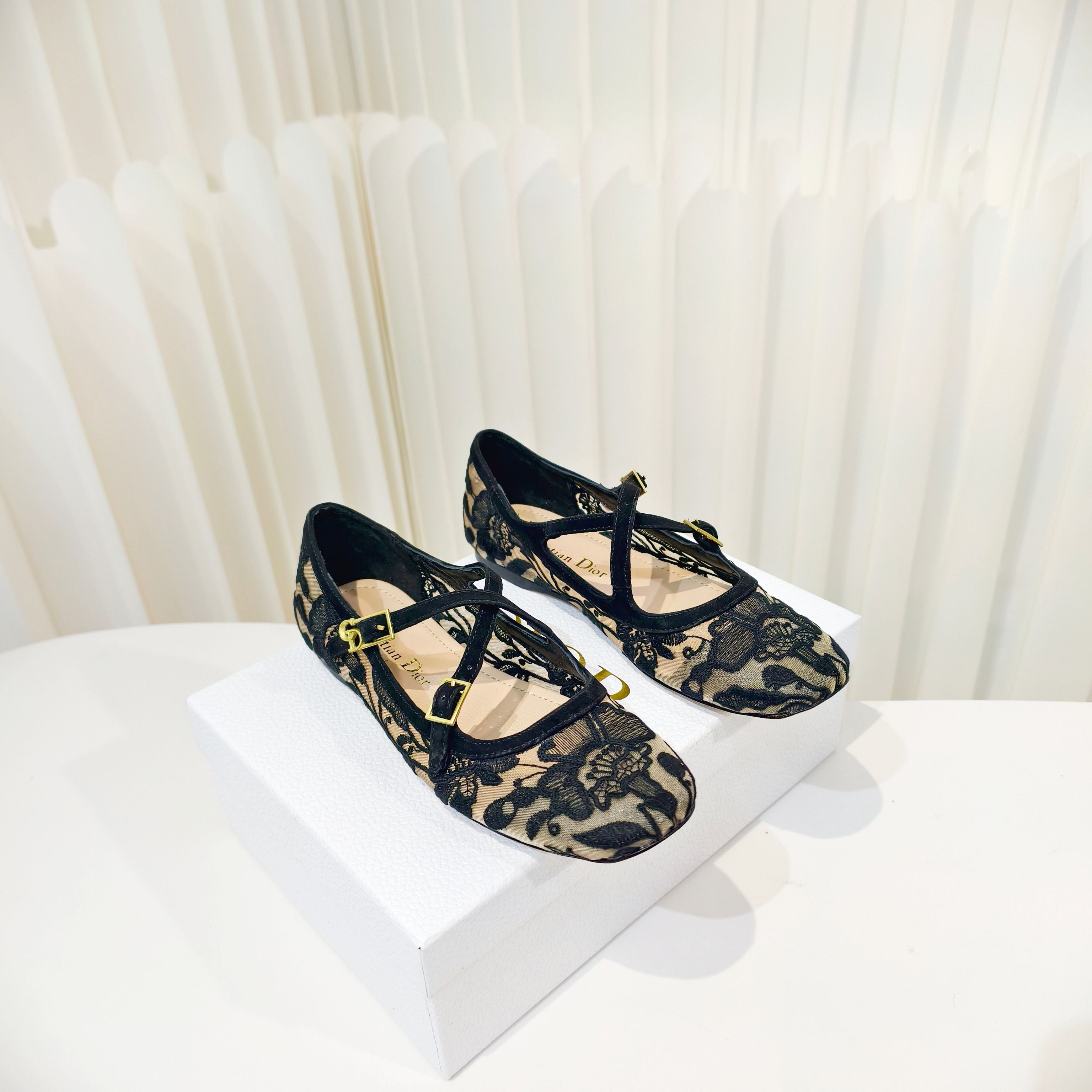 DIOR 26S MARY JANE FLATS IN BLACK FABRIC